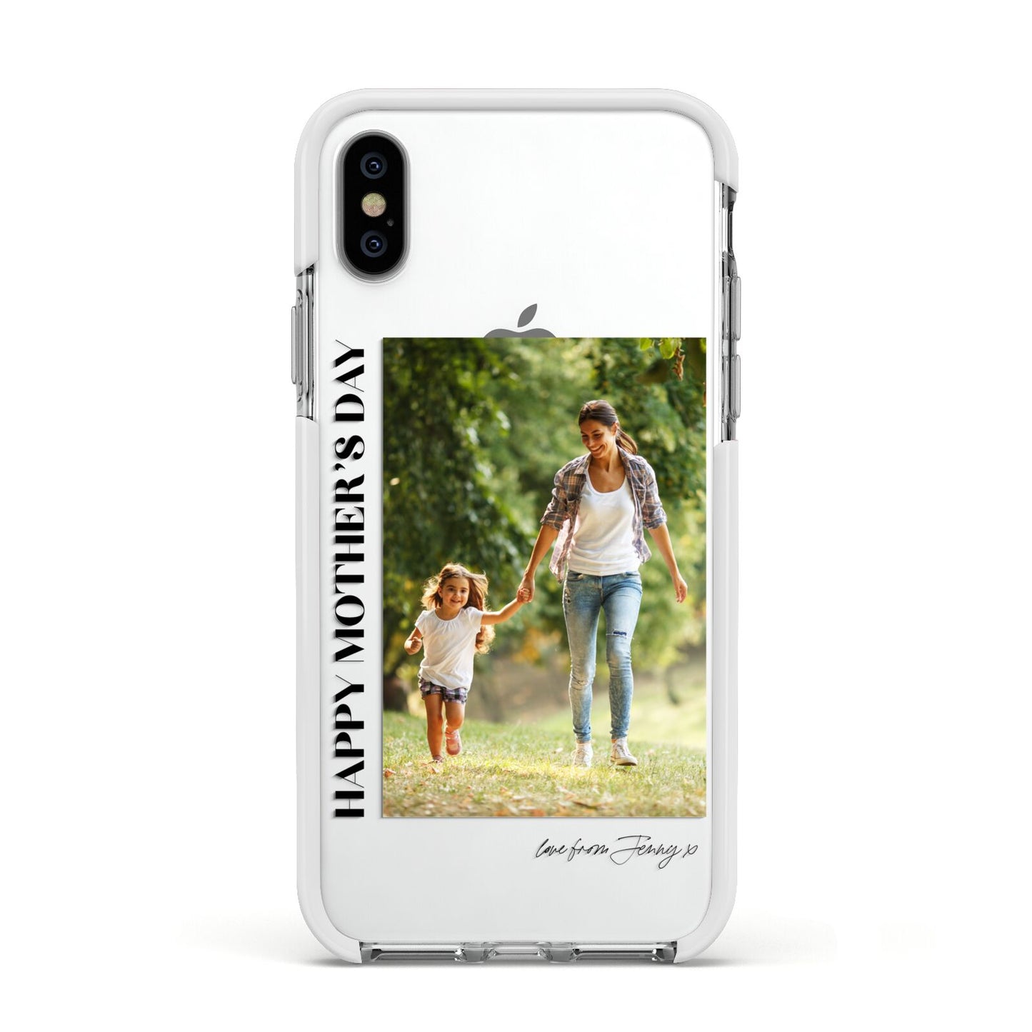 Mothers Day Photo with Text Apple iPhone Xs Impact Case White Edge on Silver Phone