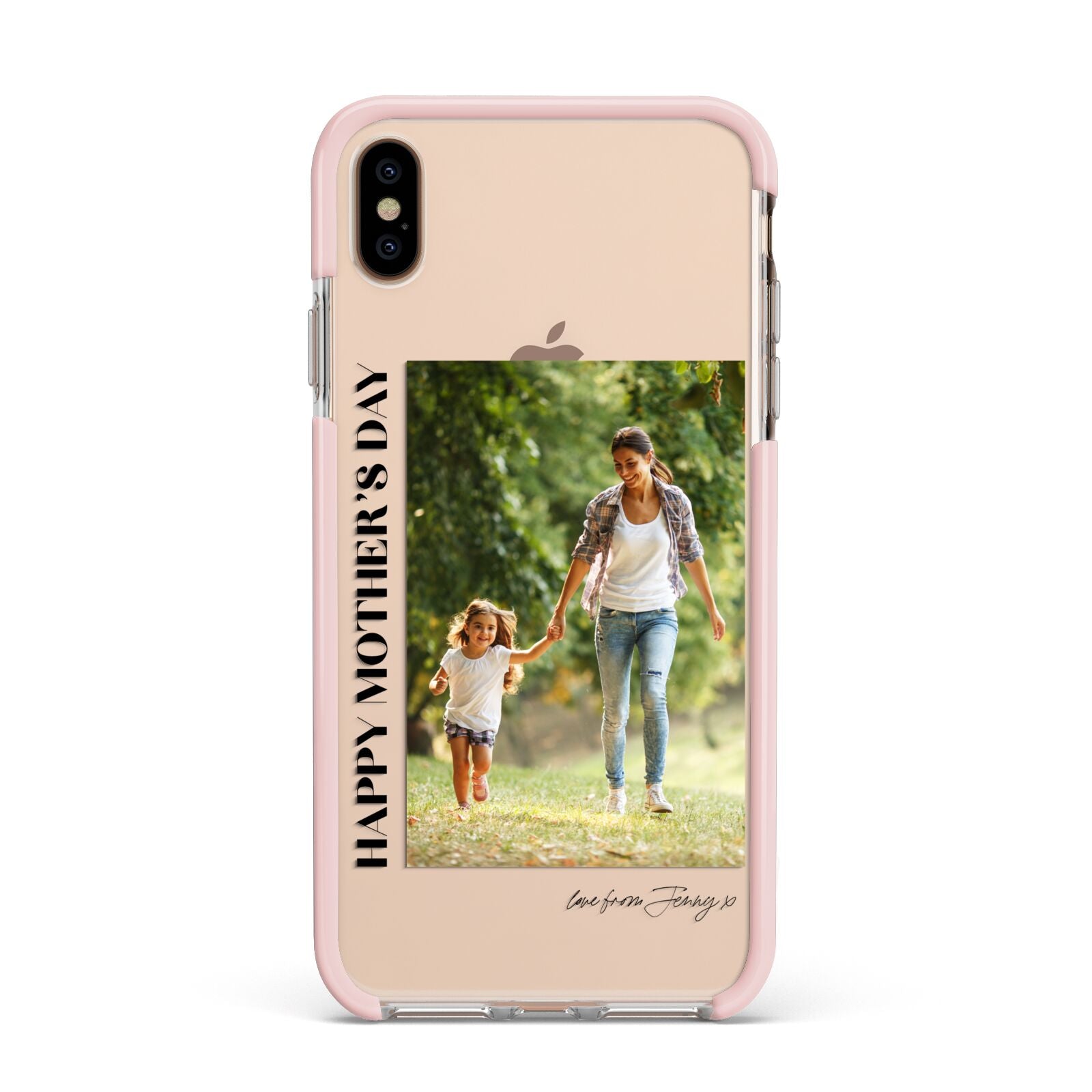 Mothers Day Photo with Text Apple iPhone Xs Max Impact Case Pink Edge on Gold Phone