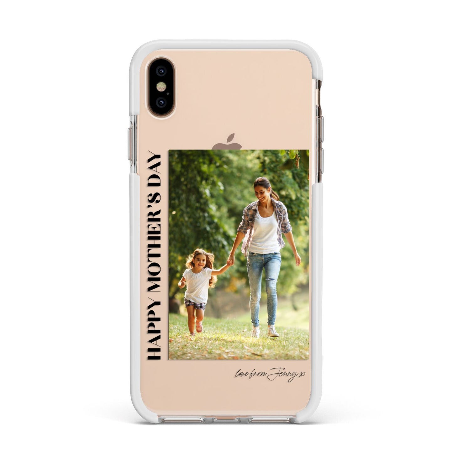 Mothers Day Photo with Text Apple iPhone Xs Max Impact Case White Edge on Gold Phone