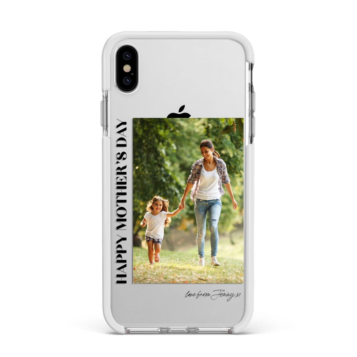 Mothers Day Photo with Text Apple iPhone Xs Max Impact Case White Edge on Silver Phone