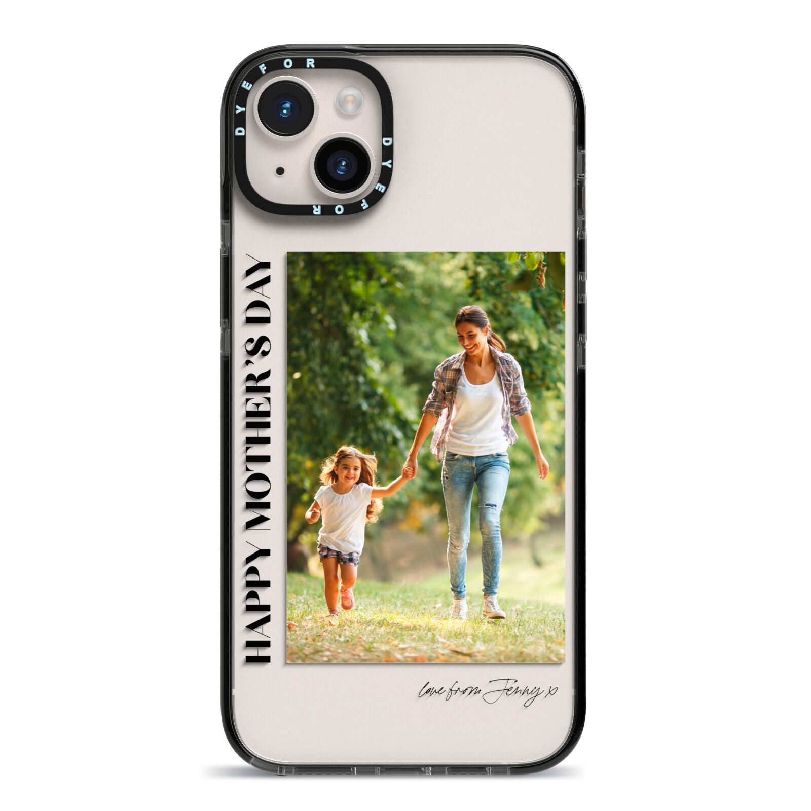 Mothers Day Photo with Text iPhone 14 Plus Black Impact Case on Silver phone