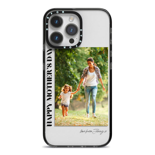 Mothers Day Photo with Text iPhone 14 Pro Max Black Impact Case on Silver phone