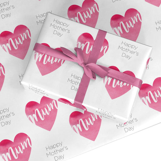 Mothers Day Watercolour Heart Custom Wrapping Paper