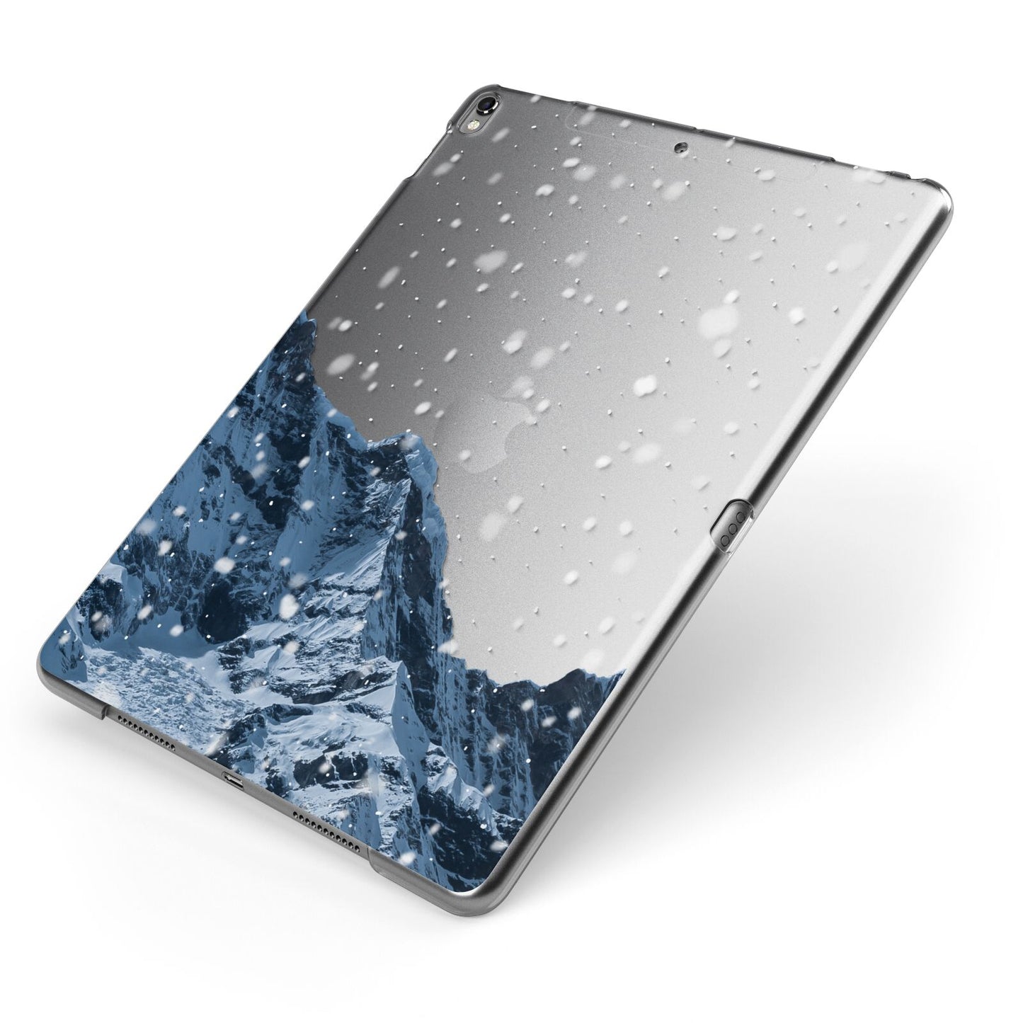 Mountain Snow Scene Apple iPad Case on Grey iPad Side View