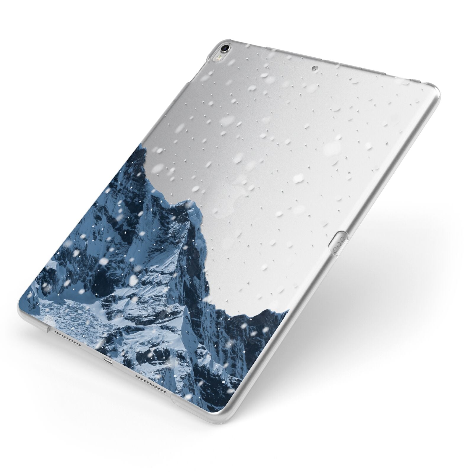 Mountain Snow Scene Apple iPad Case on Silver iPad Side View