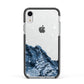 Mountain Snow Scene Apple iPhone XR Impact Case Black Edge on Silver Phone