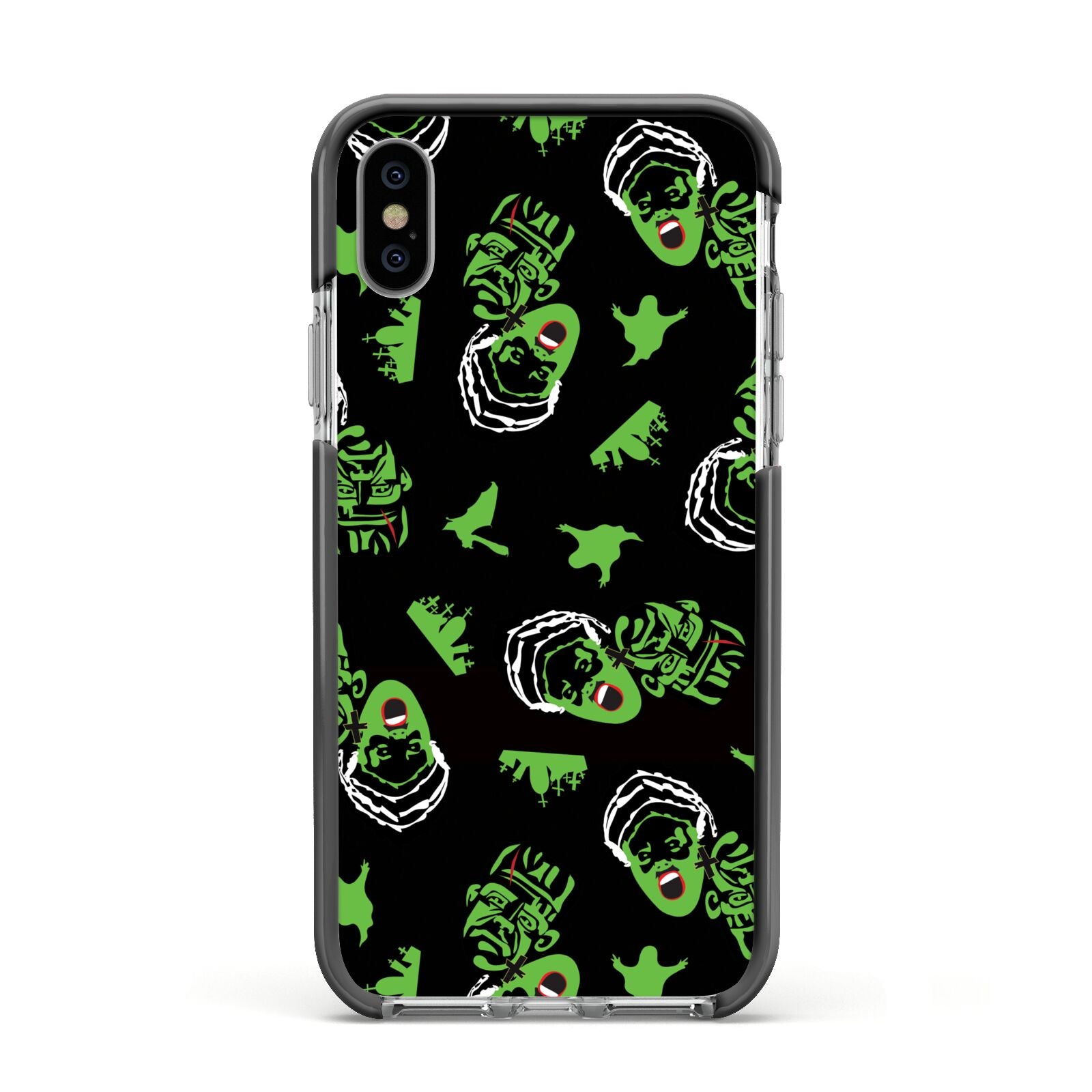 Movie Monster Apple iPhone Xs Impact Case Black Edge on Silver Phone