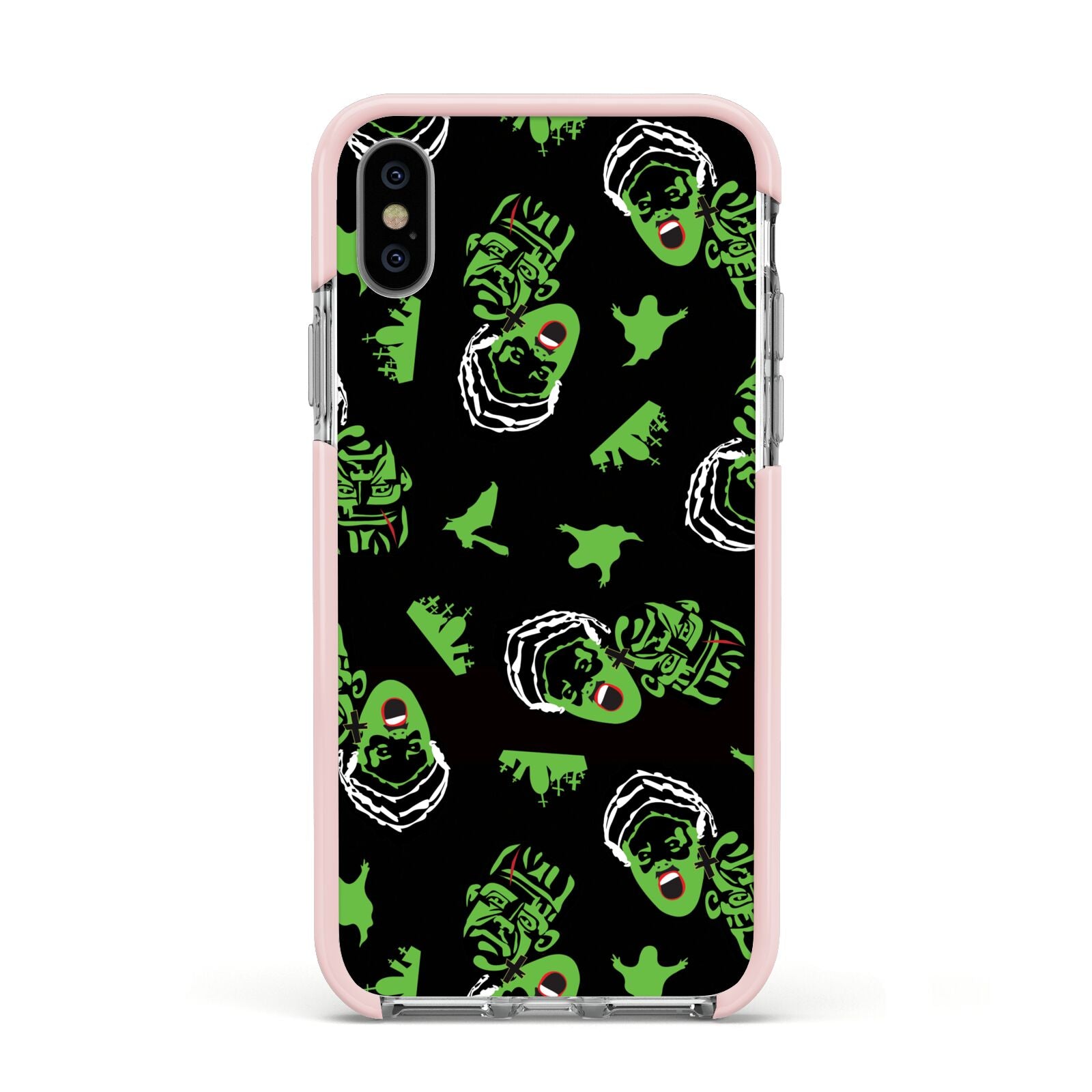 Movie Monster Apple iPhone Xs Impact Case Pink Edge on Silver Phone