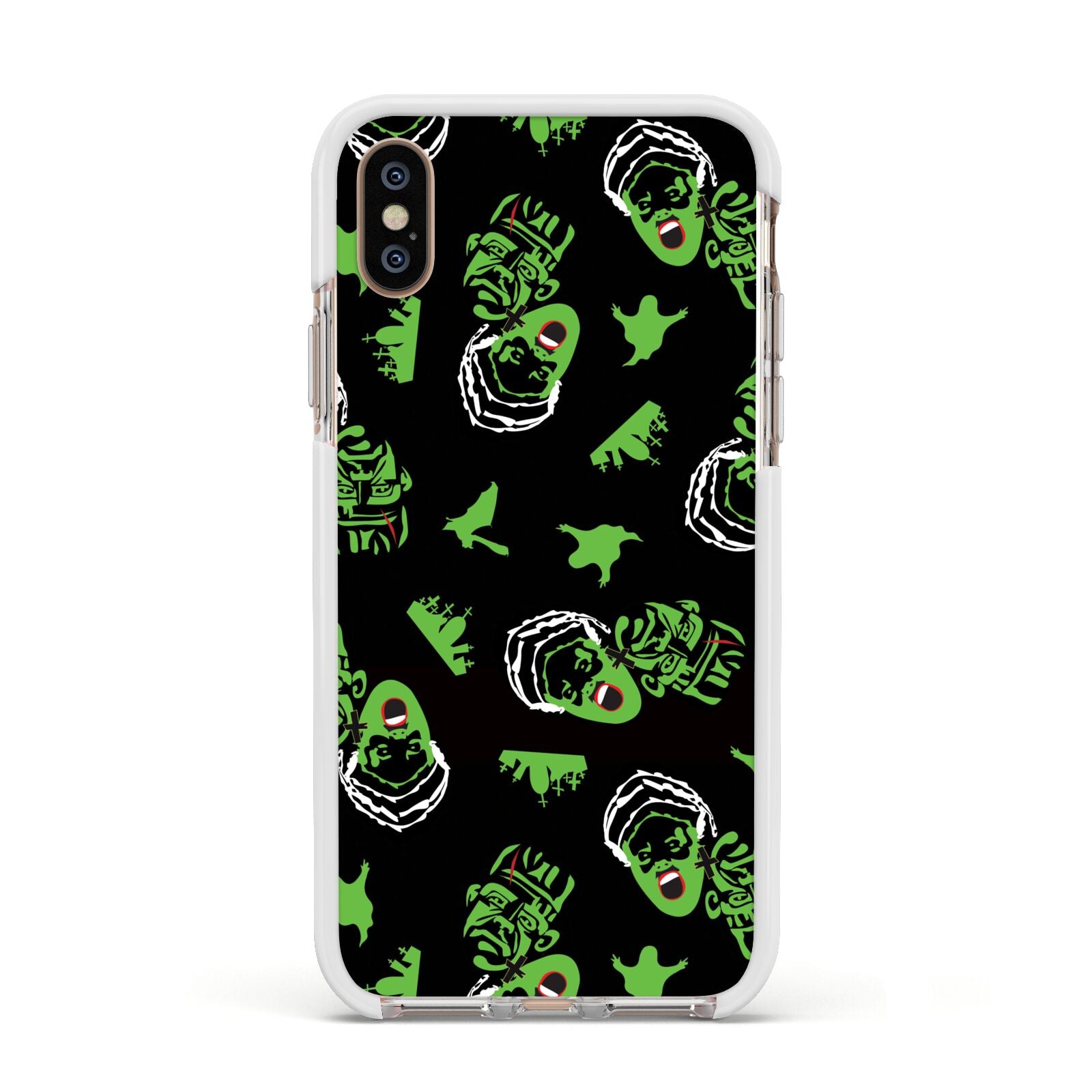 Movie Monster Apple iPhone Xs Impact Case White Edge on Gold Phone