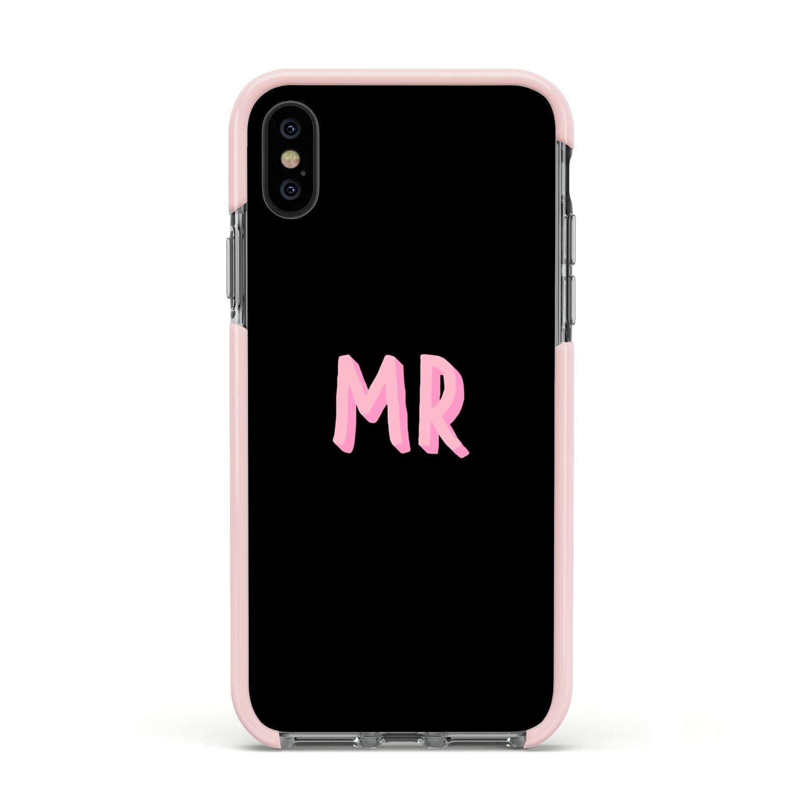 Mr Apple iPhone Xs Impact Case Pink Edge on Black Phone