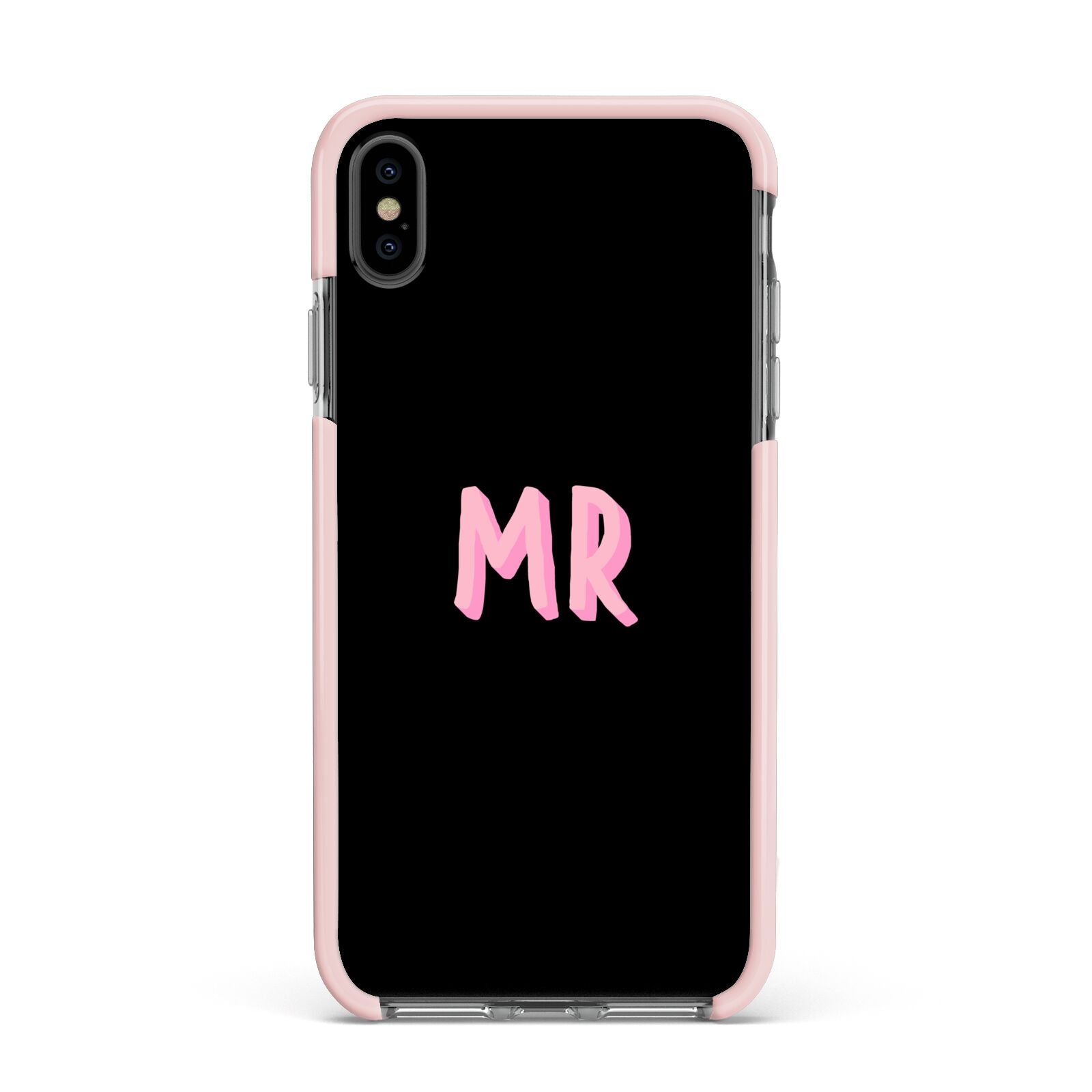 Mr Apple iPhone Xs Max Impact Case Pink Edge on Black Phone