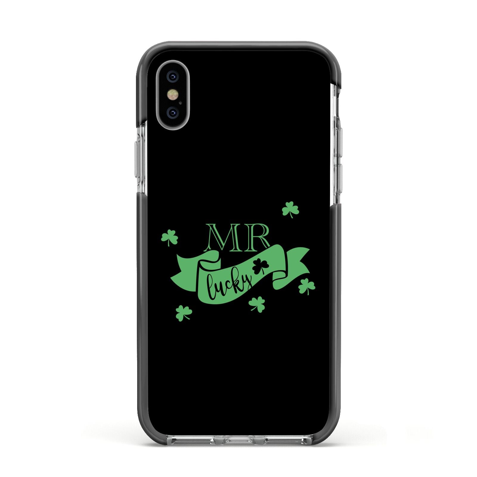 Mr Lucky Apple iPhone Xs Impact Case Black Edge on Silver Phone