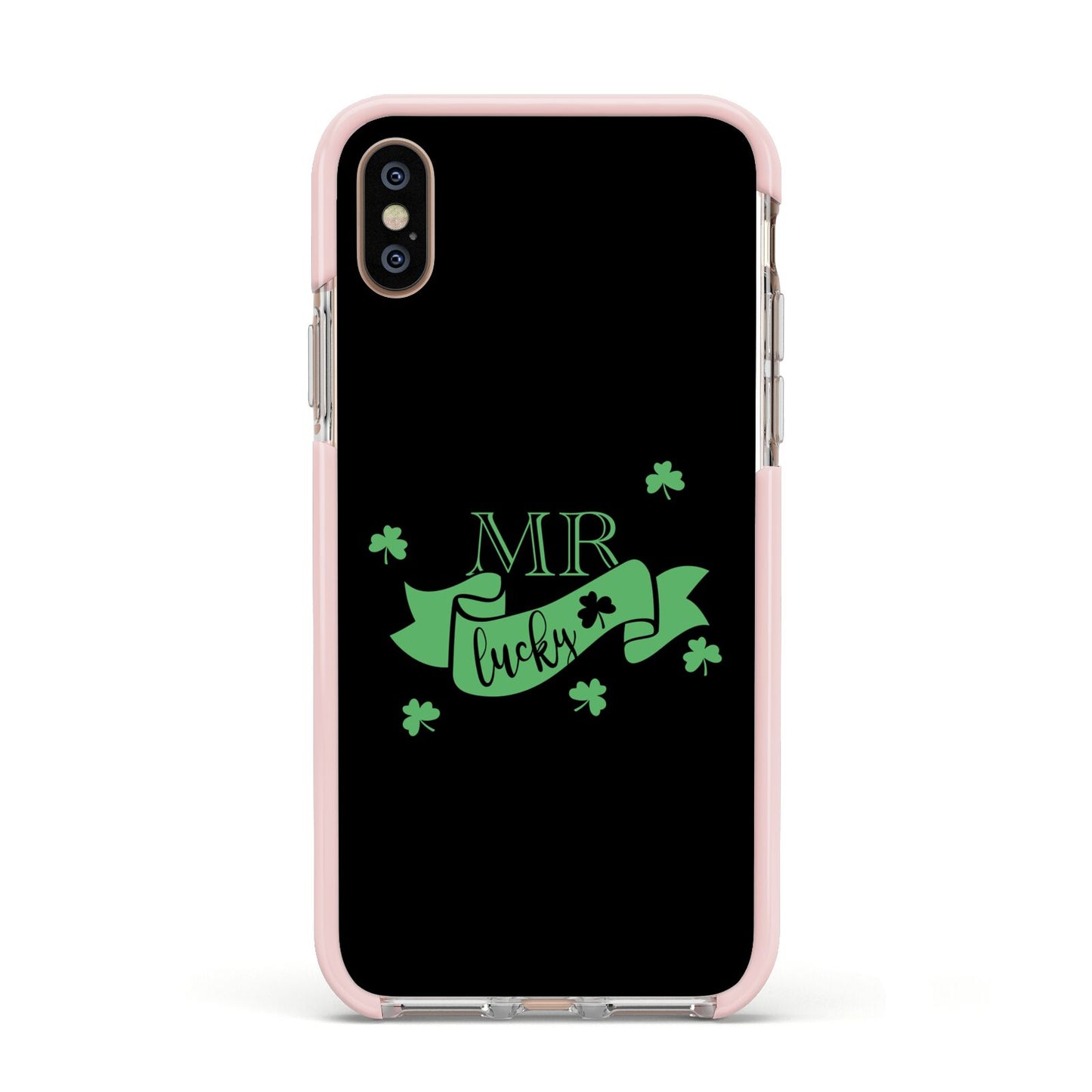 Mr Lucky Apple iPhone Xs Impact Case Pink Edge on Gold Phone