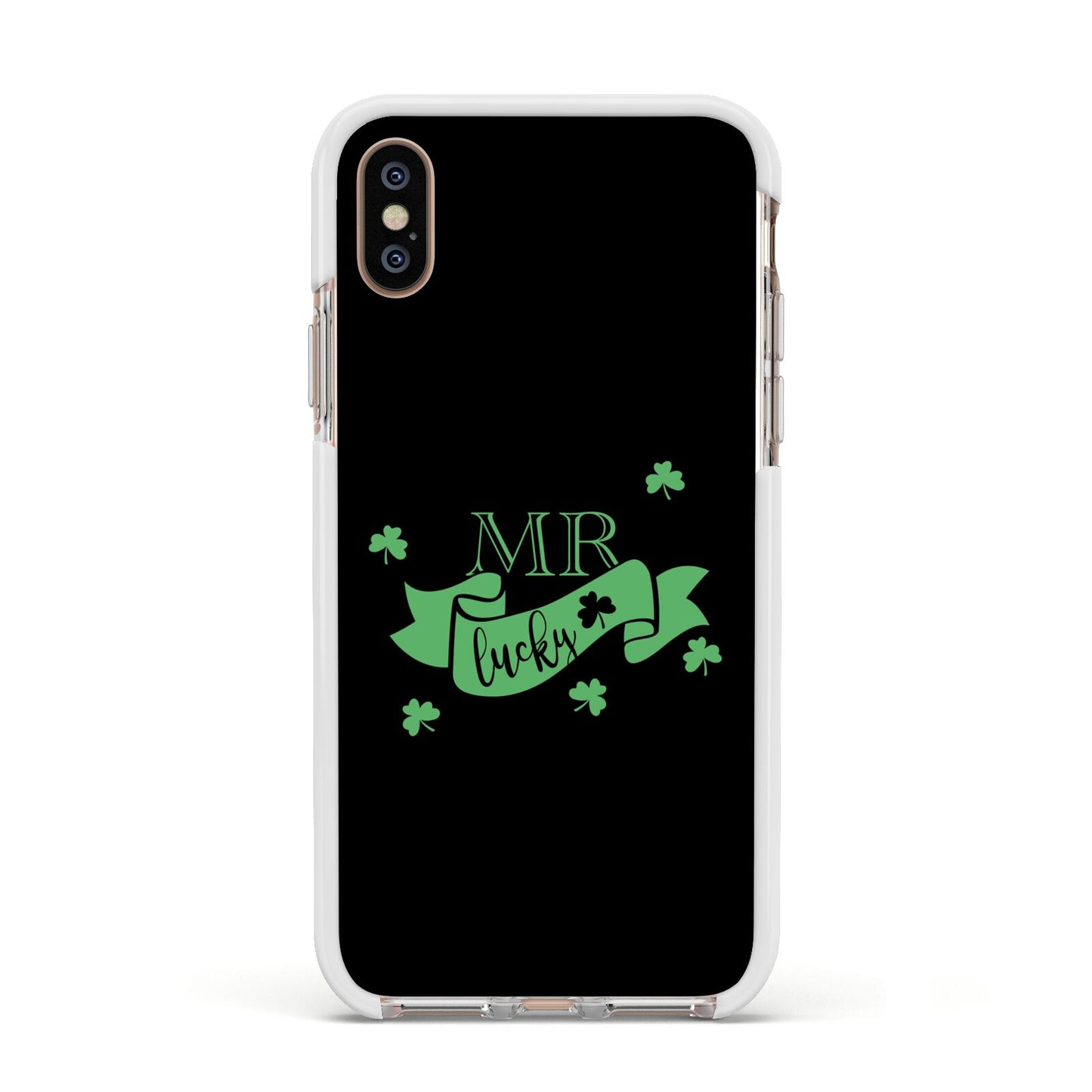 Mr Lucky Apple iPhone Xs Impact Case White Edge on Gold Phone