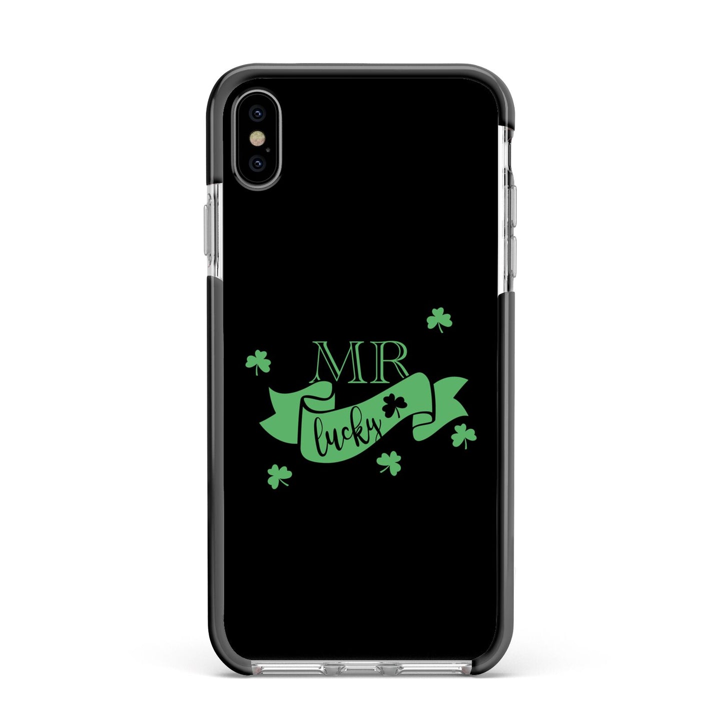 Mr Lucky Apple iPhone Xs Max Impact Case Black Edge on Silver Phone