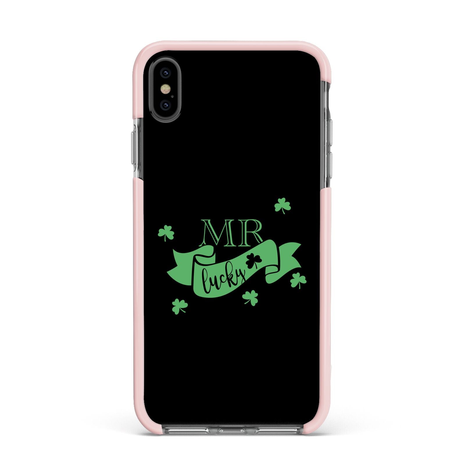 Mr Lucky Apple iPhone Xs Max Impact Case Pink Edge on Black Phone
