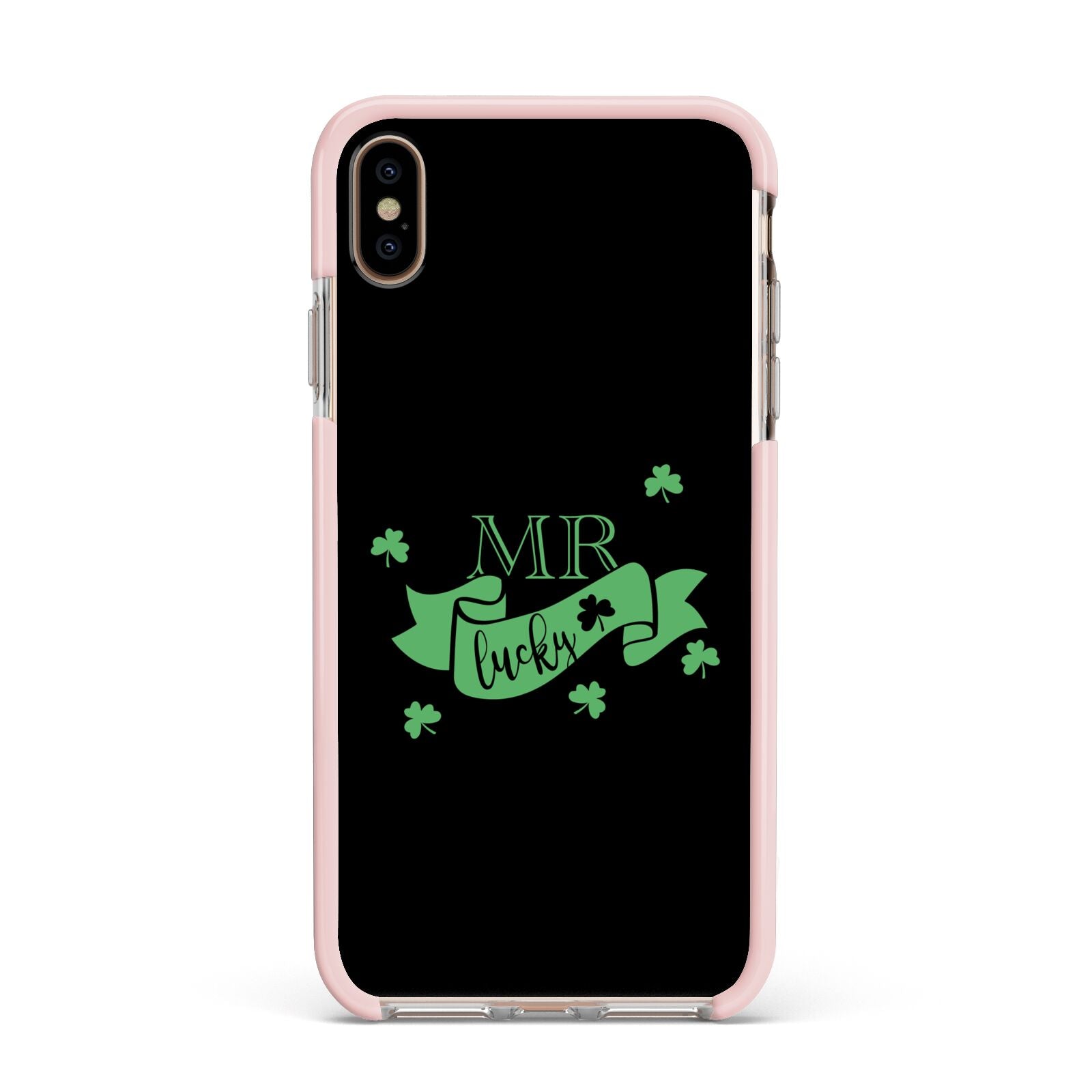 Mr Lucky Apple iPhone Xs Max Impact Case Pink Edge on Gold Phone