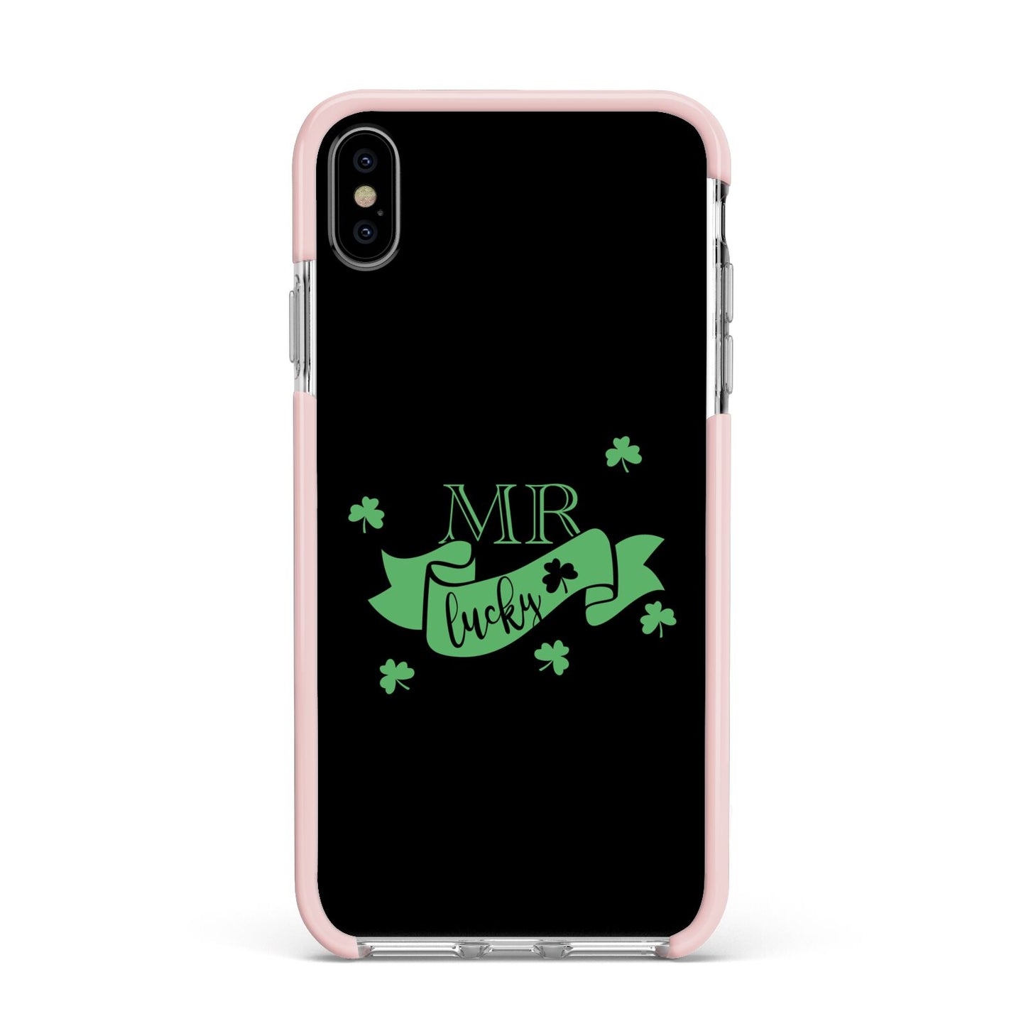 Mr Lucky Apple iPhone Xs Max Impact Case Pink Edge on Silver Phone