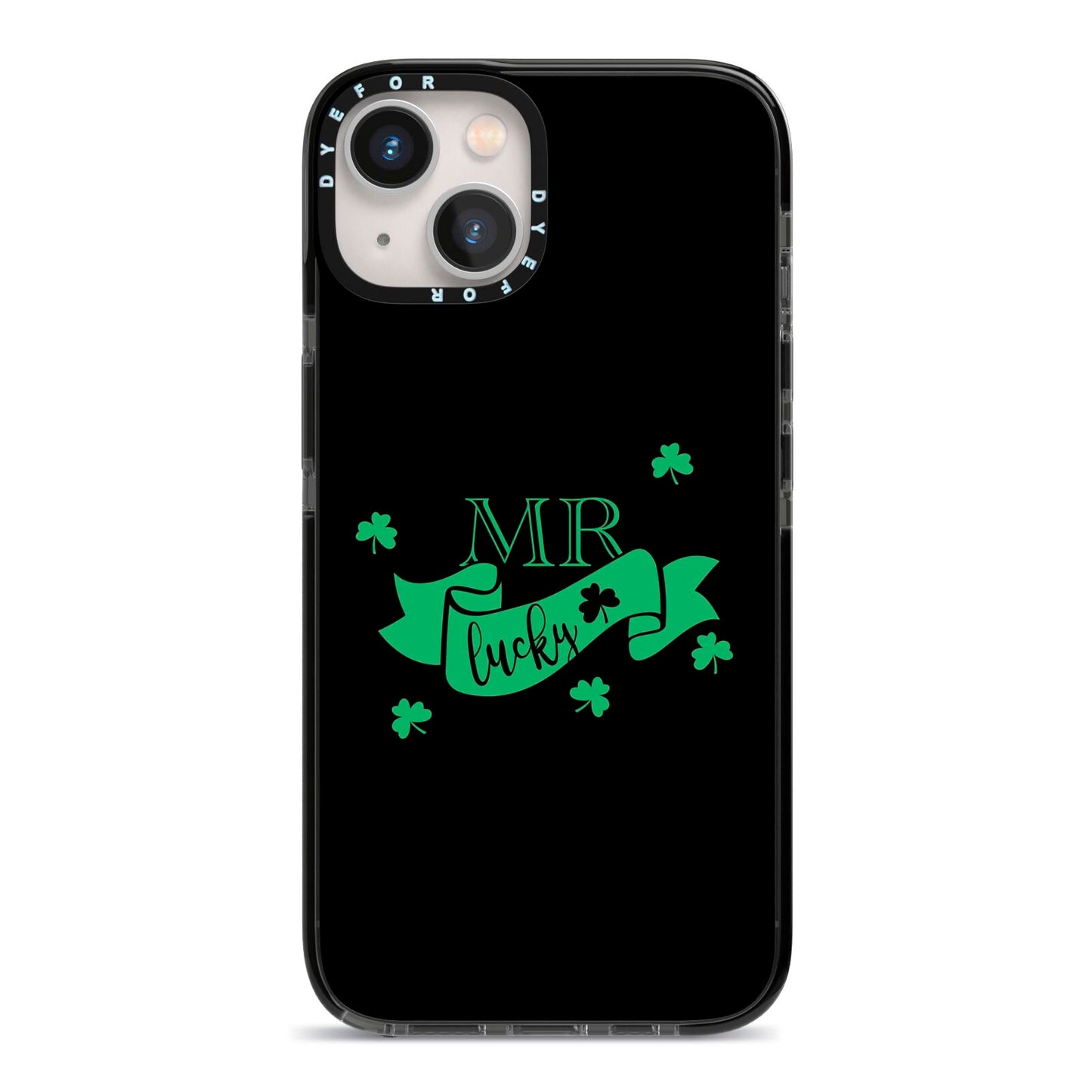 Mr Lucky iPhone 13 Black Impact Case on Silver phone