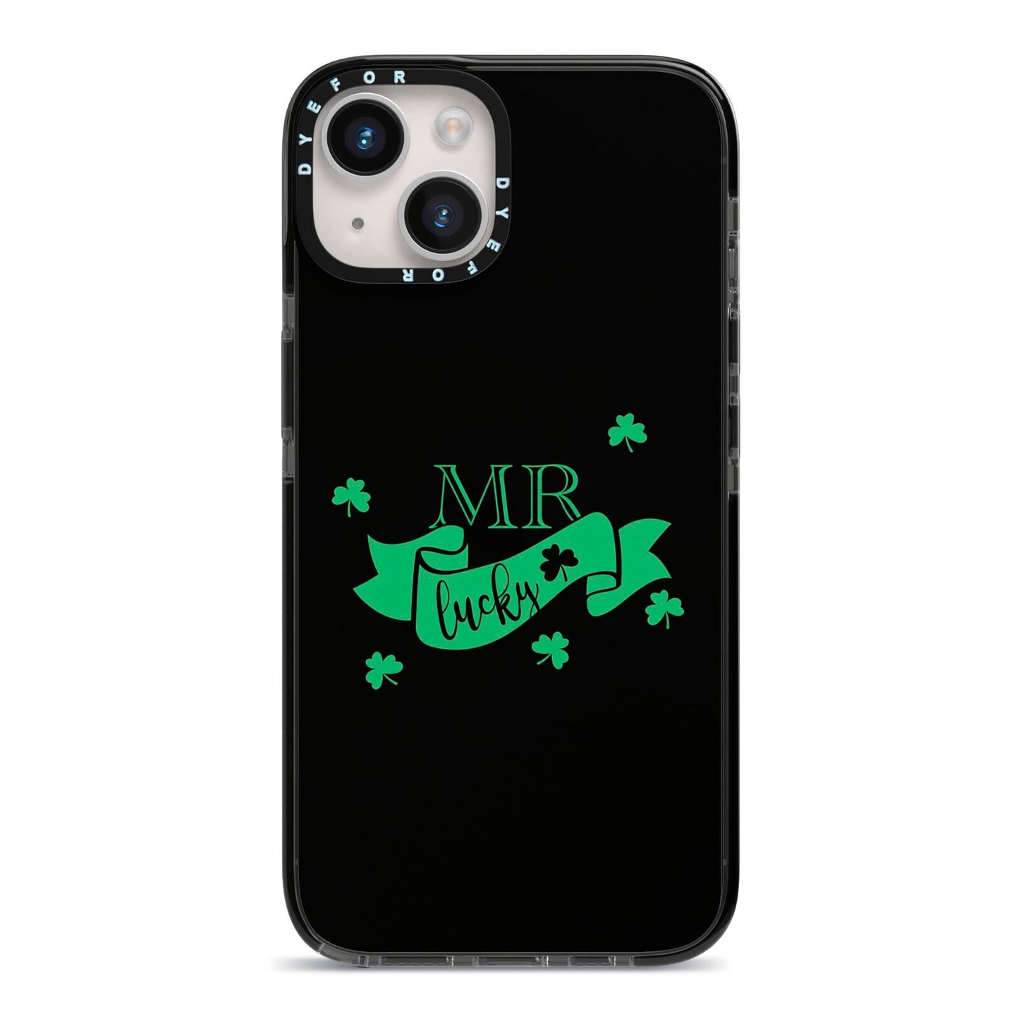 Mr Lucky iPhone 14 Black Impact Case on Silver phone