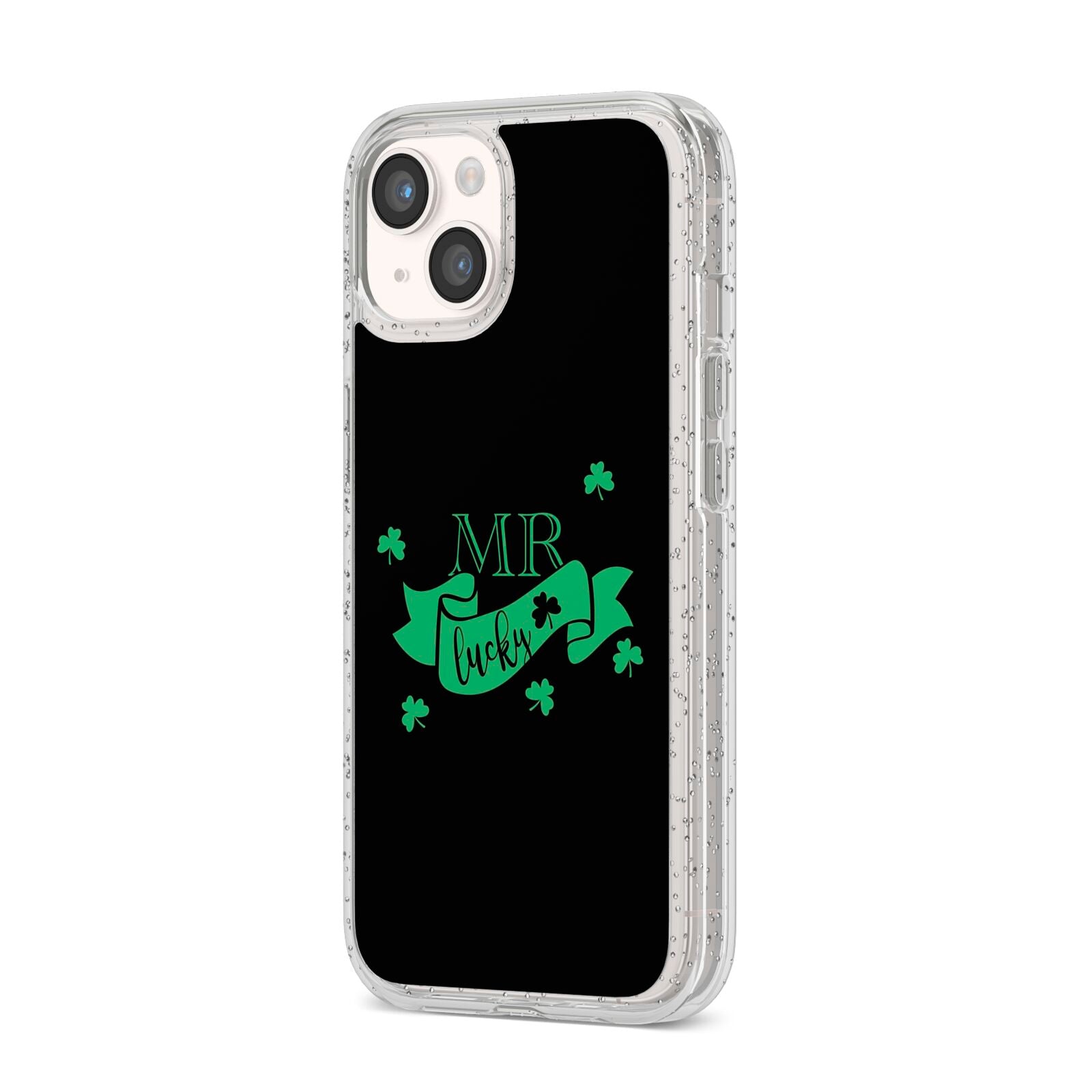 Mr Lucky iPhone 14 Glitter Tough Case Starlight Angled Image