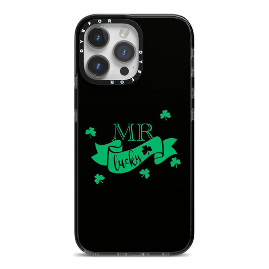 Mr Lucky iPhone 14 Pro Max Black Impact Case on Silver phone