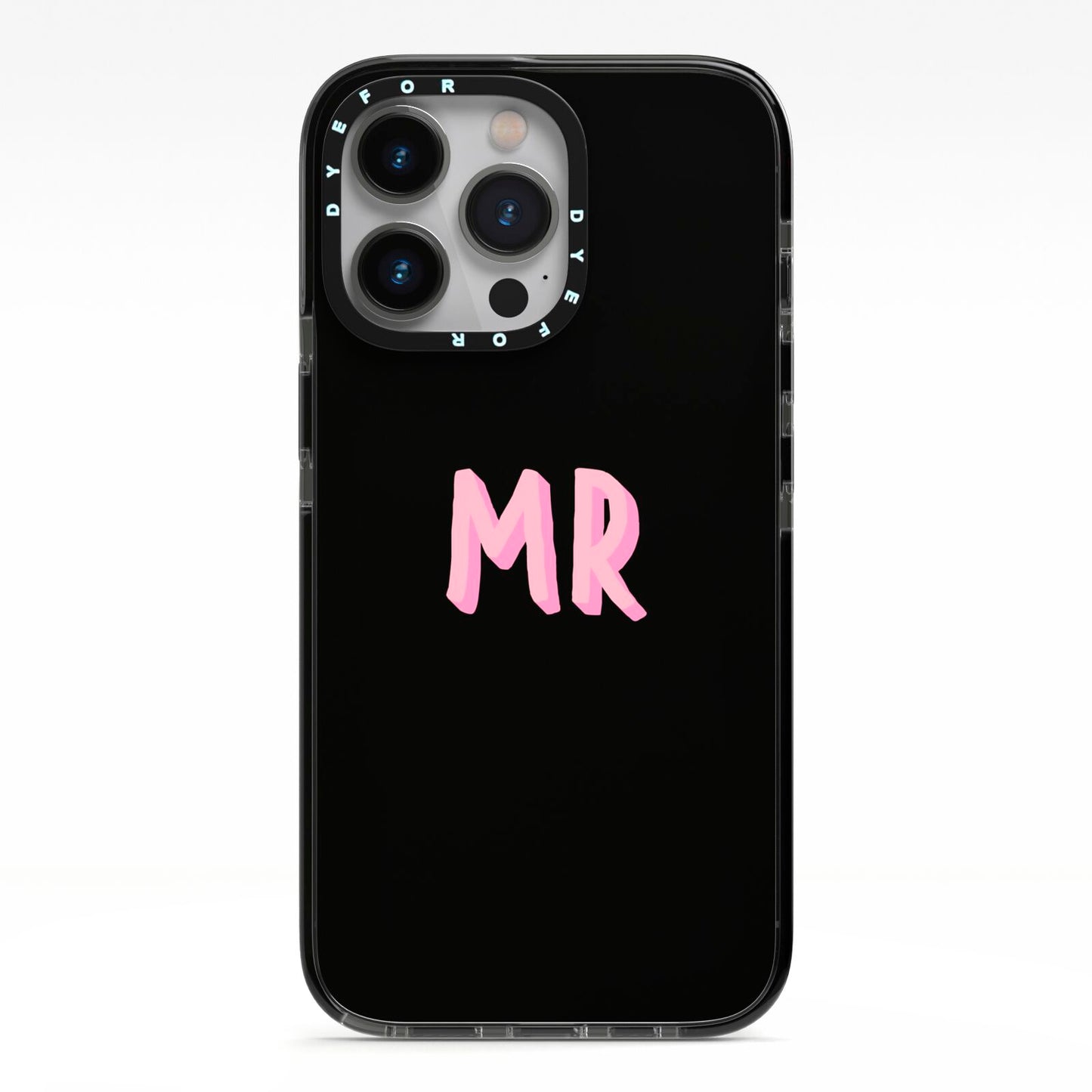 Mr iPhone 13 Pro Black Impact Case on Silver phone