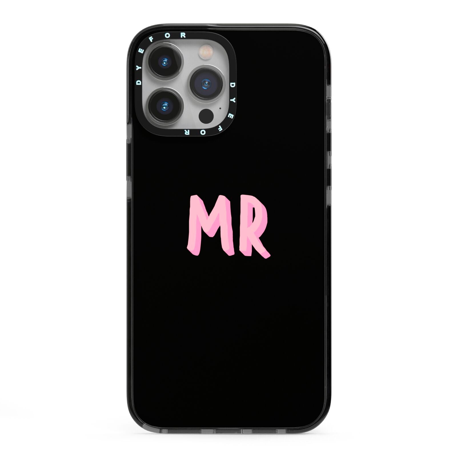 Mr iPhone 13 Pro Max Black Impact Case on Silver phone