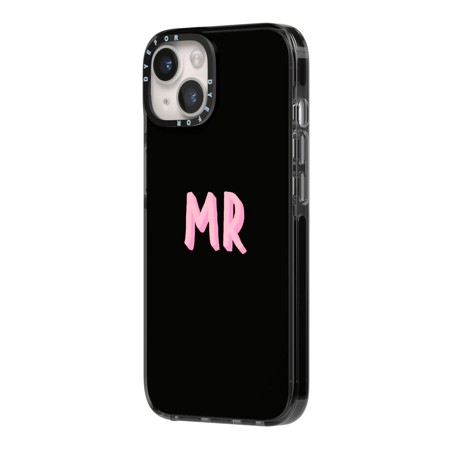 Mr iPhone 14 Black Impact Case Side Angle on Silver phone