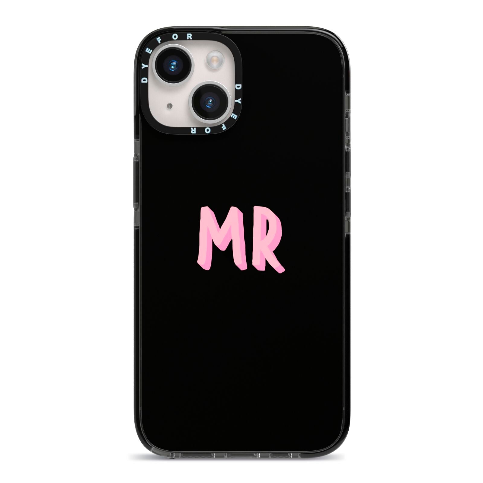 Mr iPhone 14 Black Impact Case on Silver phone