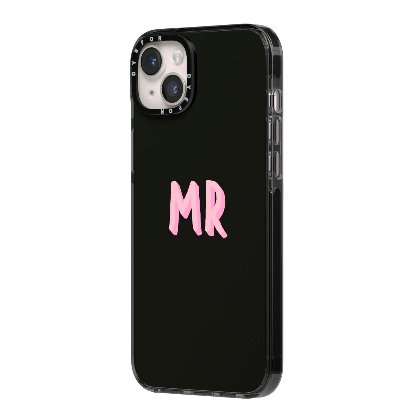 Mr iPhone 14 Plus Black Impact Case Side Angle on Silver phone