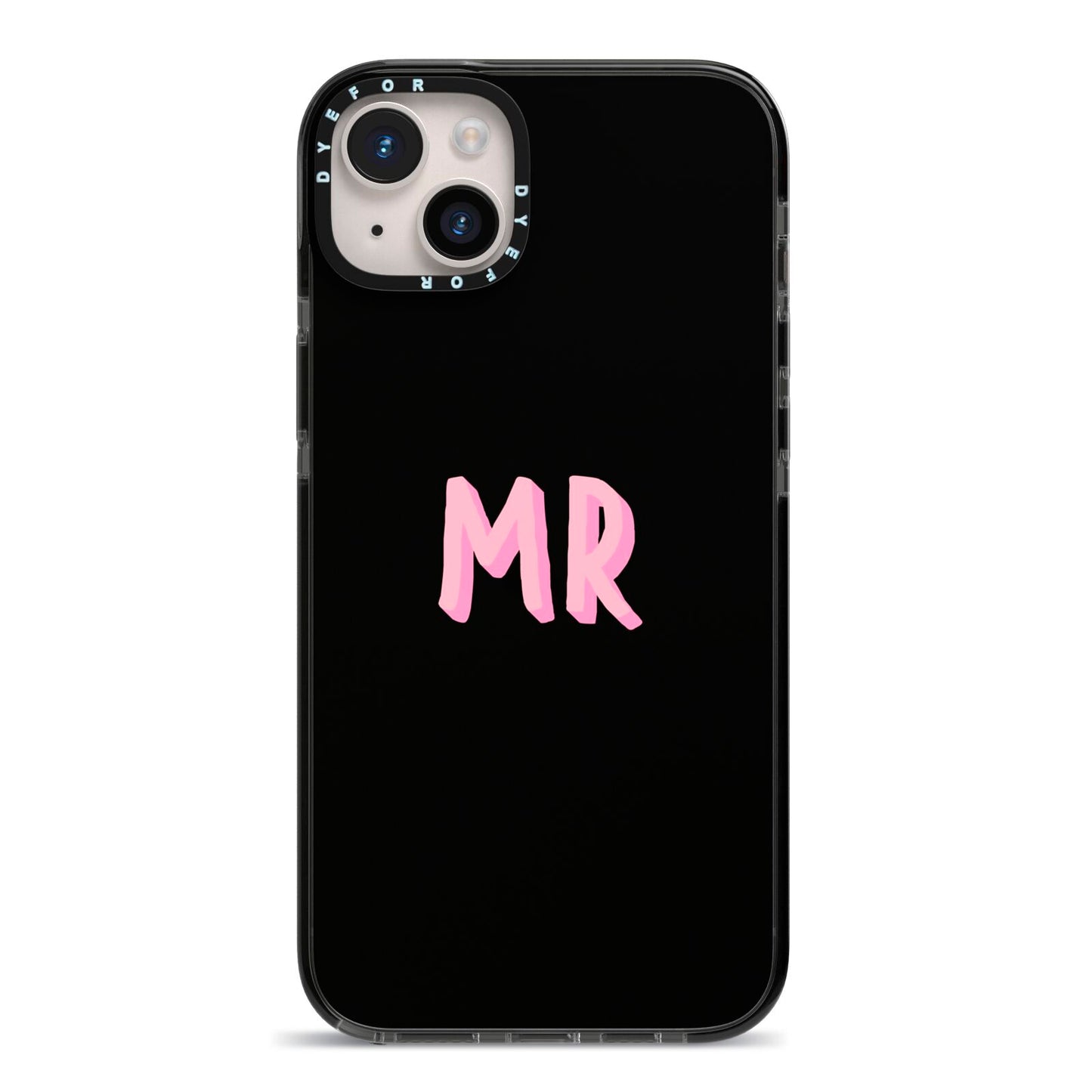 Mr iPhone 14 Plus Black Impact Case on Silver phone