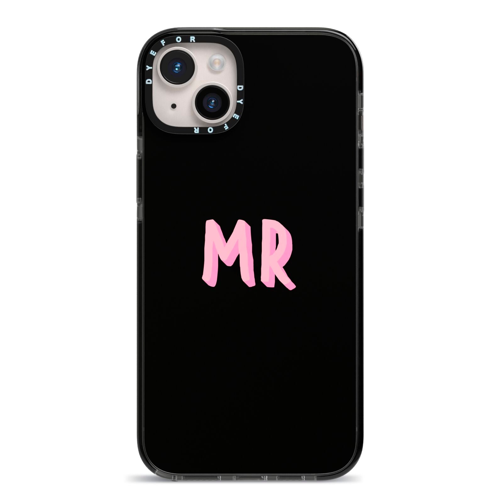 Mr iPhone 14 Plus Black Impact Case on Silver phone