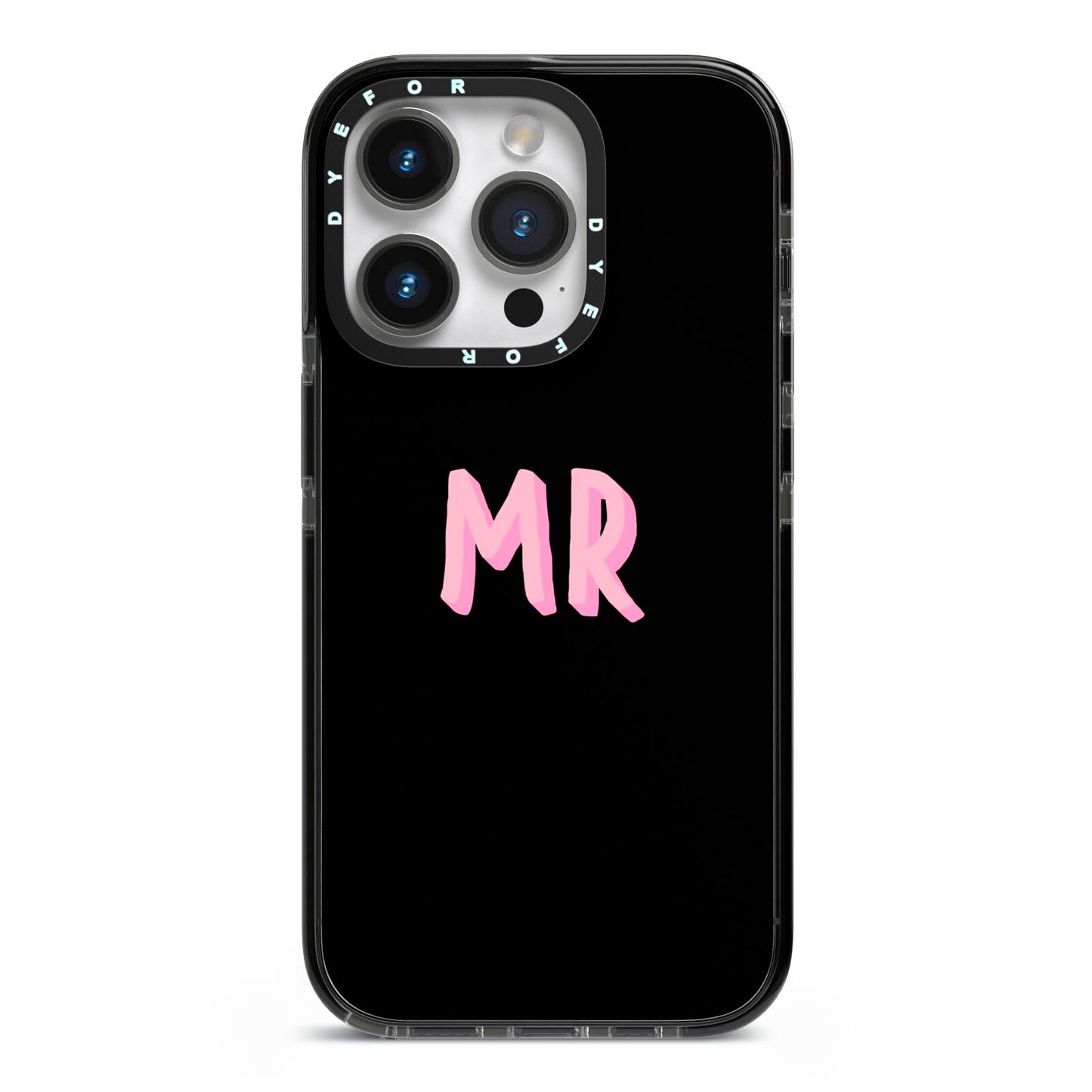 Mr iPhone 14 Pro Black Impact Case on Silver phone