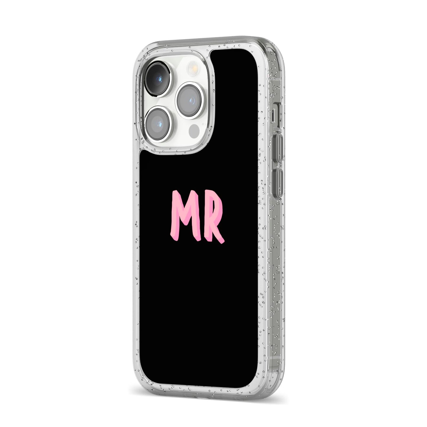 Mr iPhone 14 Pro Glitter Tough Case Silver Angled Image