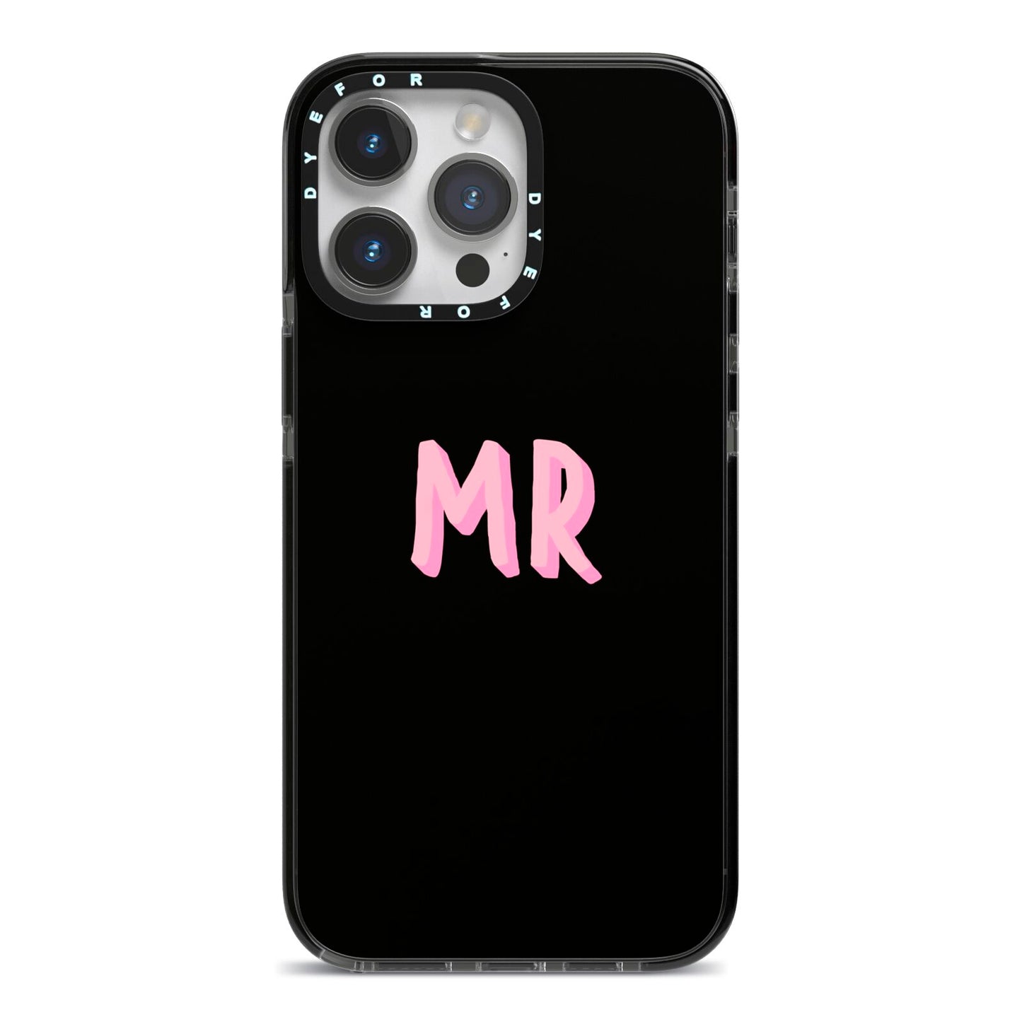 Mr iPhone 14 Pro Max Black Impact Case on Silver phone