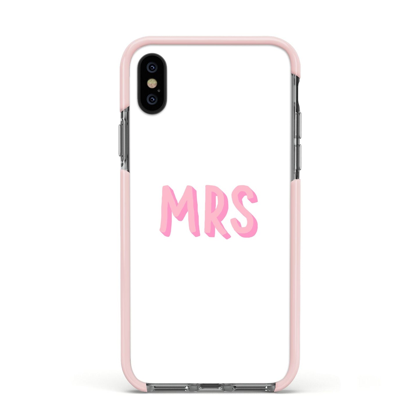 Mrs Apple iPhone Xs Impact Case Pink Edge on Black Phone