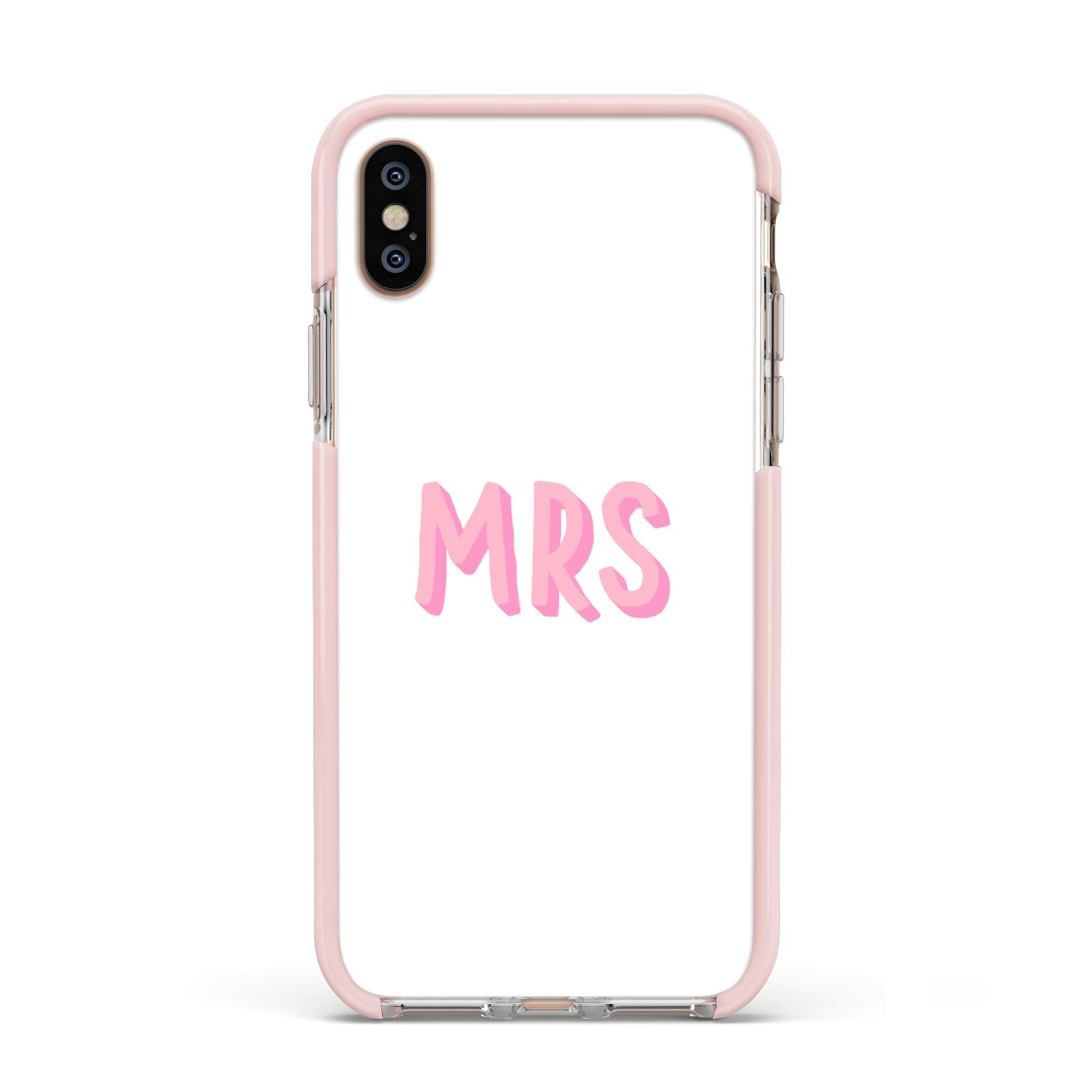 Mrs Apple iPhone Xs Impact Case Pink Edge on Gold Phone