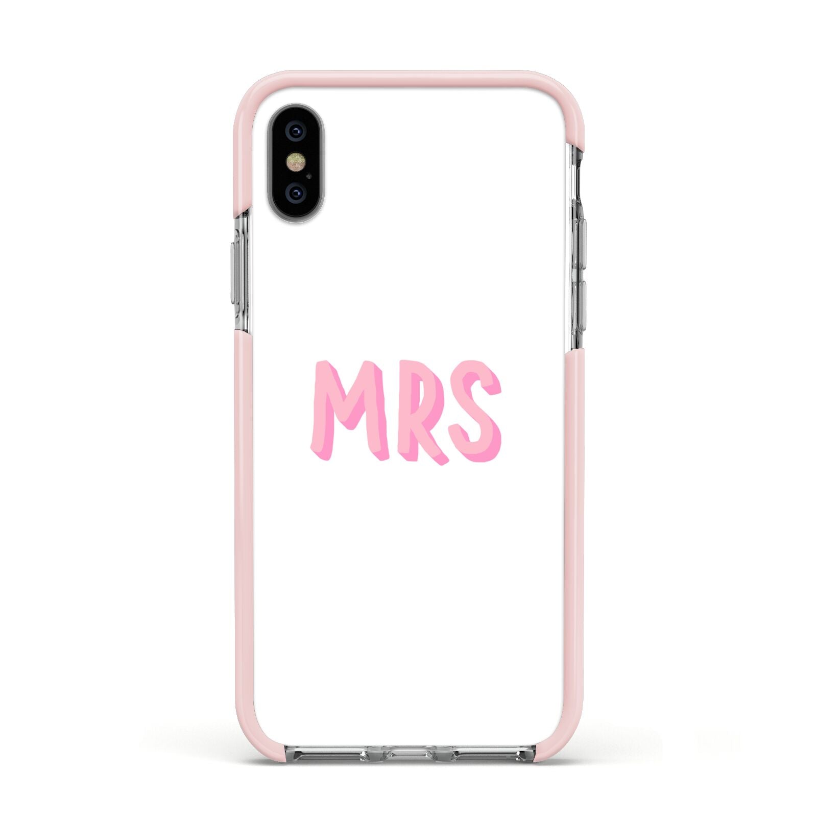 Mrs Apple iPhone Xs Impact Case Pink Edge on Silver Phone