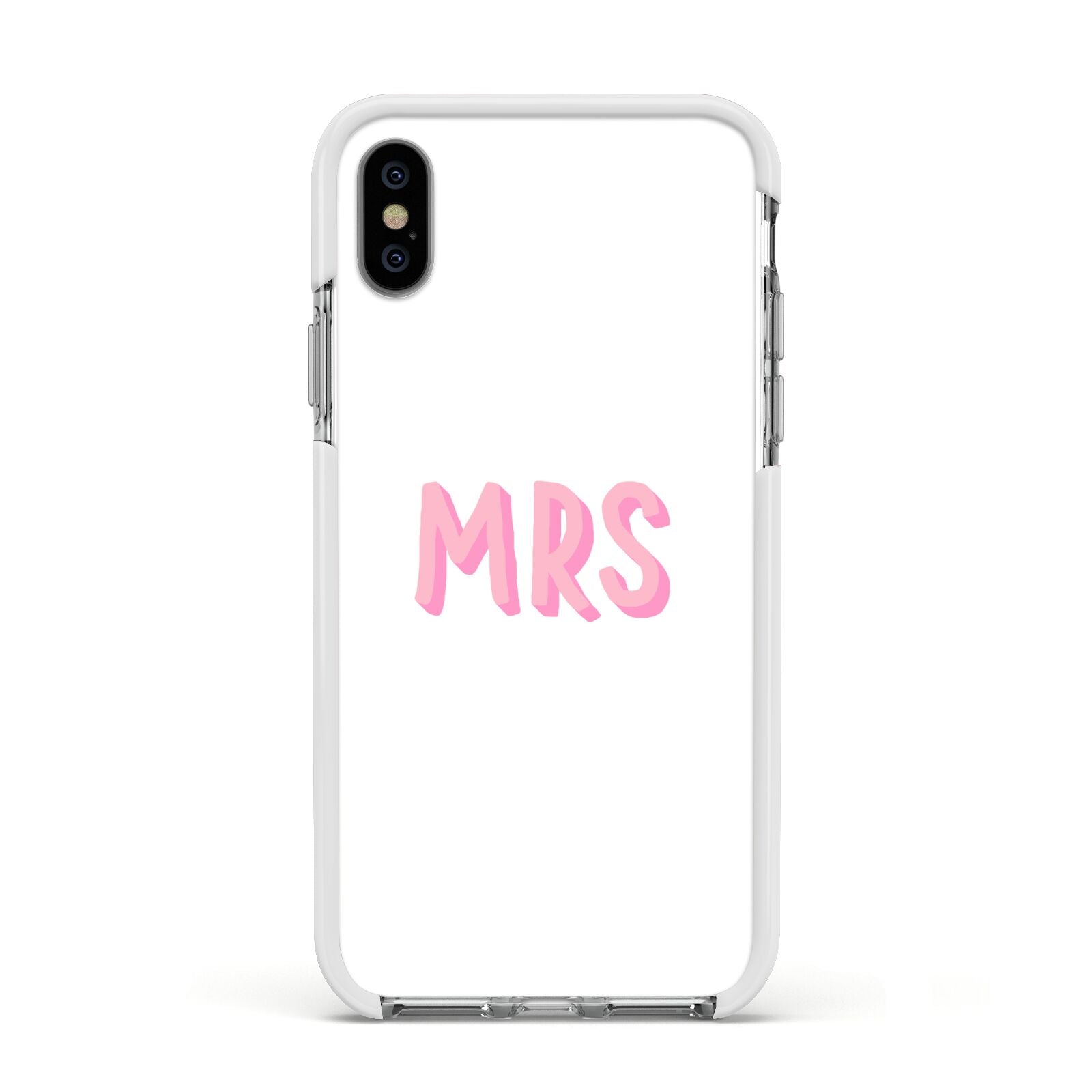 Mrs Apple iPhone Xs Impact Case White Edge on Silver Phone