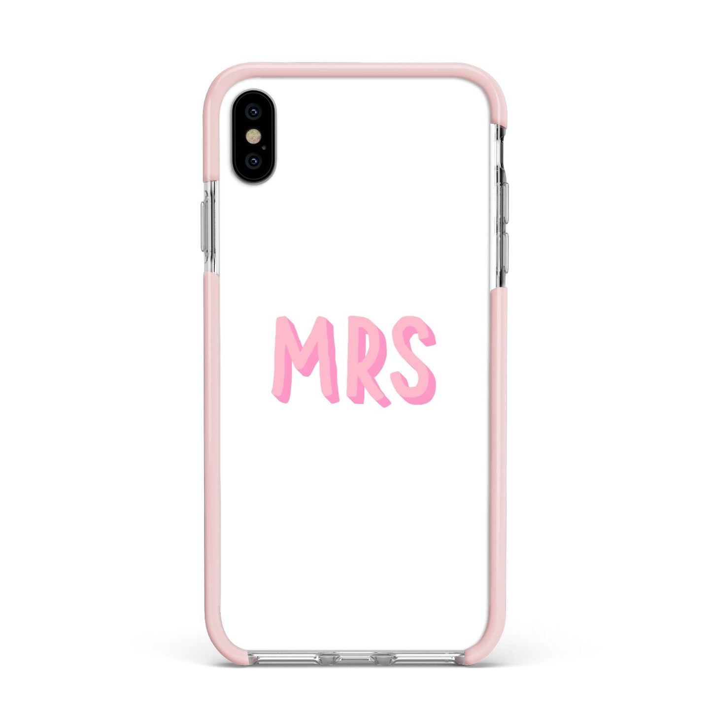 Mrs Apple iPhone Xs Max Impact Case Pink Edge on Silver Phone