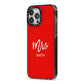 Mrs Custom iPhone 13 Pro Max Black Impact Case Side Angle on Silver phone