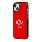 Mrs Custom iPhone 14 Black Impact Case Side Angle on Silver phone