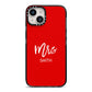 Mrs Custom iPhone 14 Black Impact Case on Silver phone
