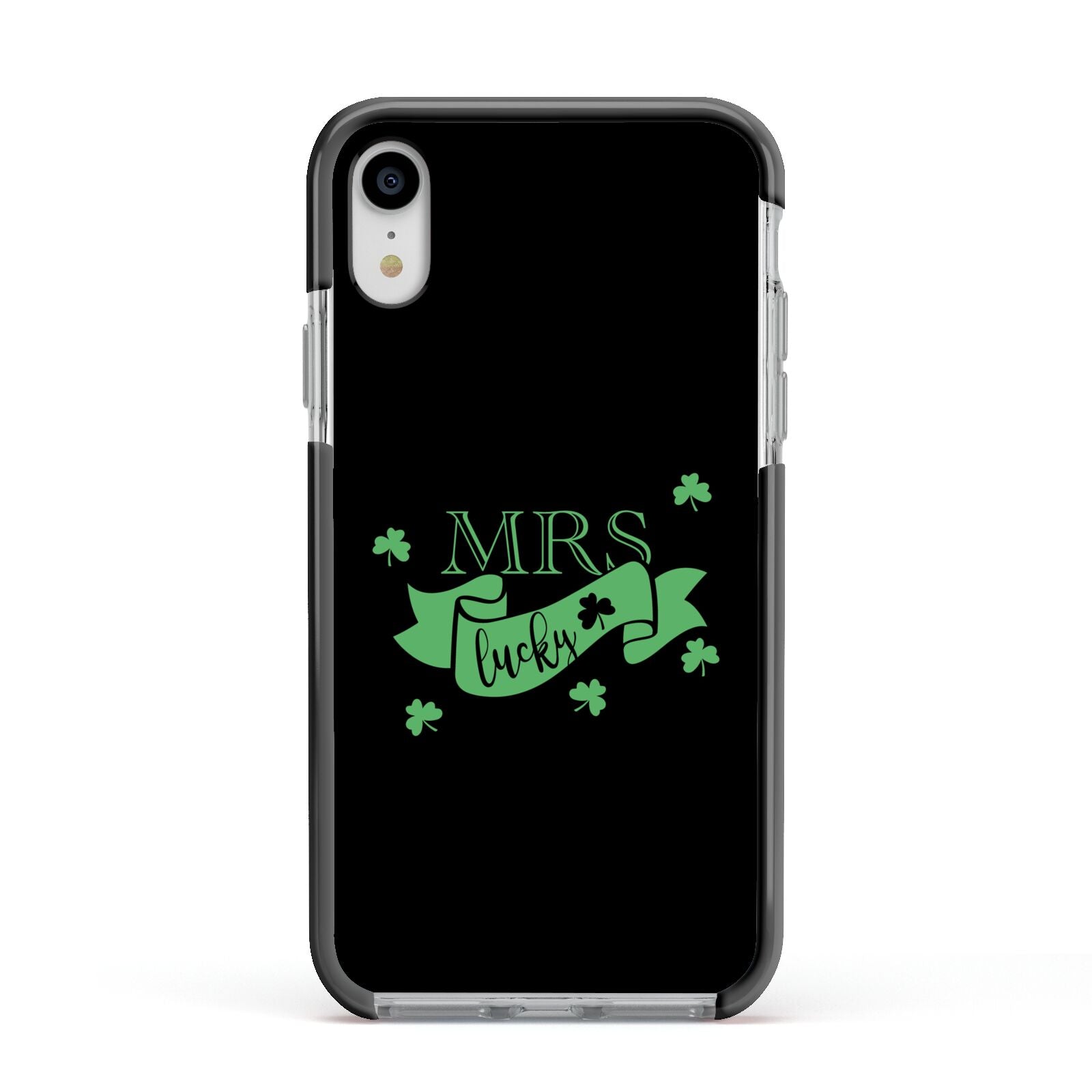Mrs Lucky Apple iPhone XR Impact Case Black Edge on Silver Phone