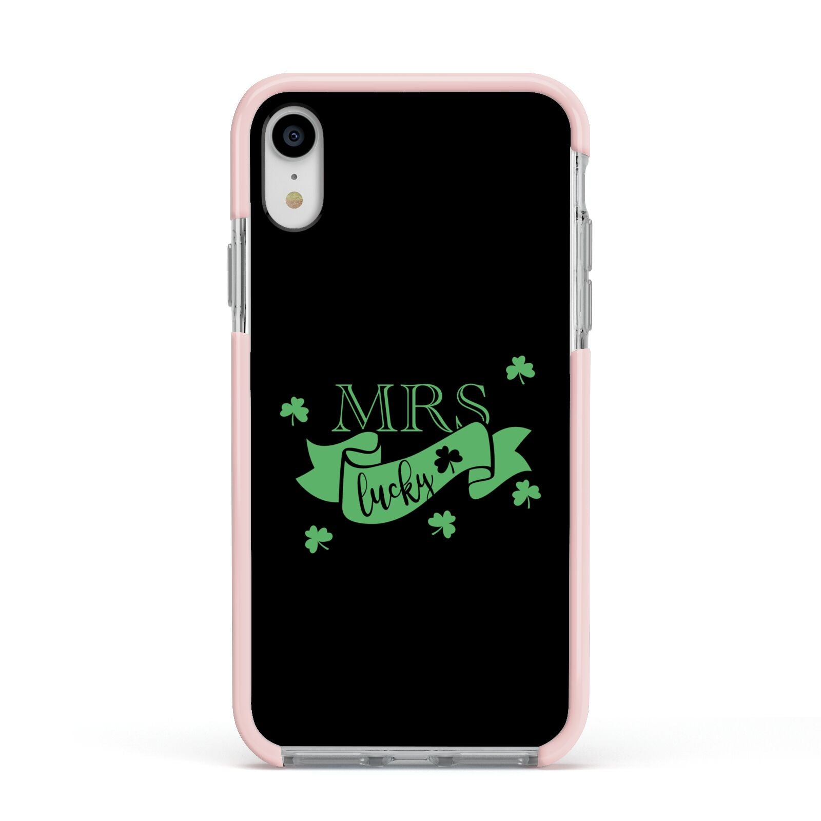 Mrs Lucky Apple iPhone XR Impact Case Pink Edge on Silver Phone