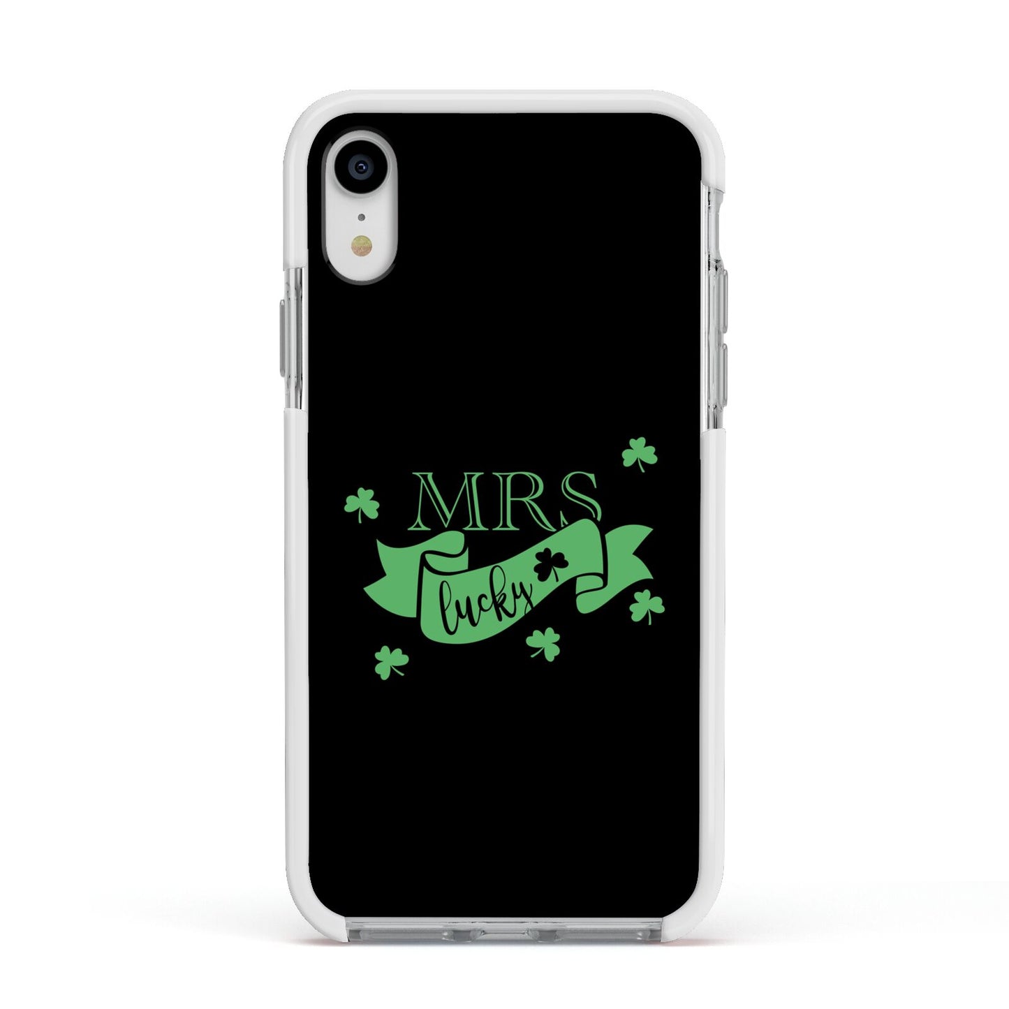 Mrs Lucky Apple iPhone XR Impact Case White Edge on Silver Phone