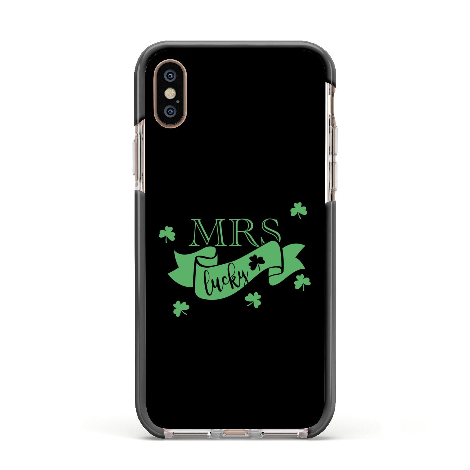 Mrs Lucky Apple iPhone Xs Impact Case Black Edge on Gold Phone