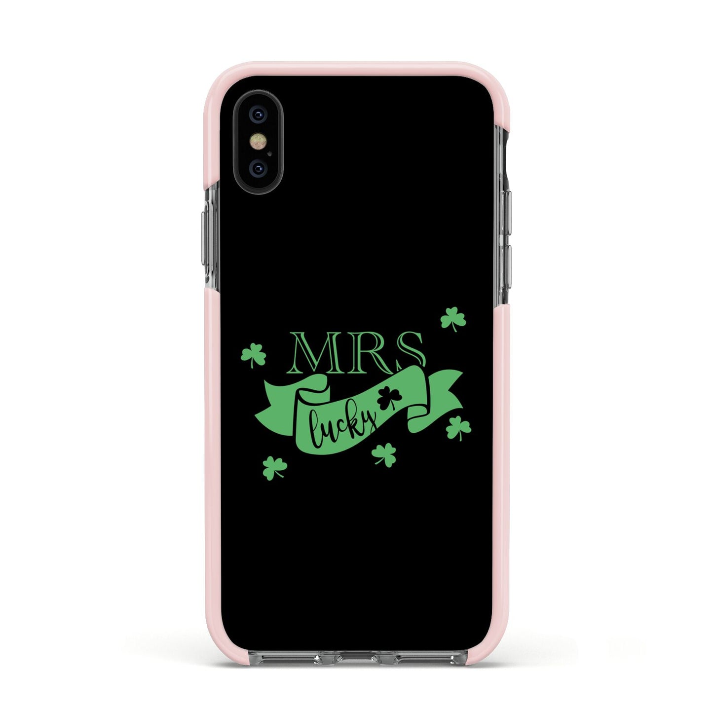 Mrs Lucky Apple iPhone Xs Impact Case Pink Edge on Black Phone