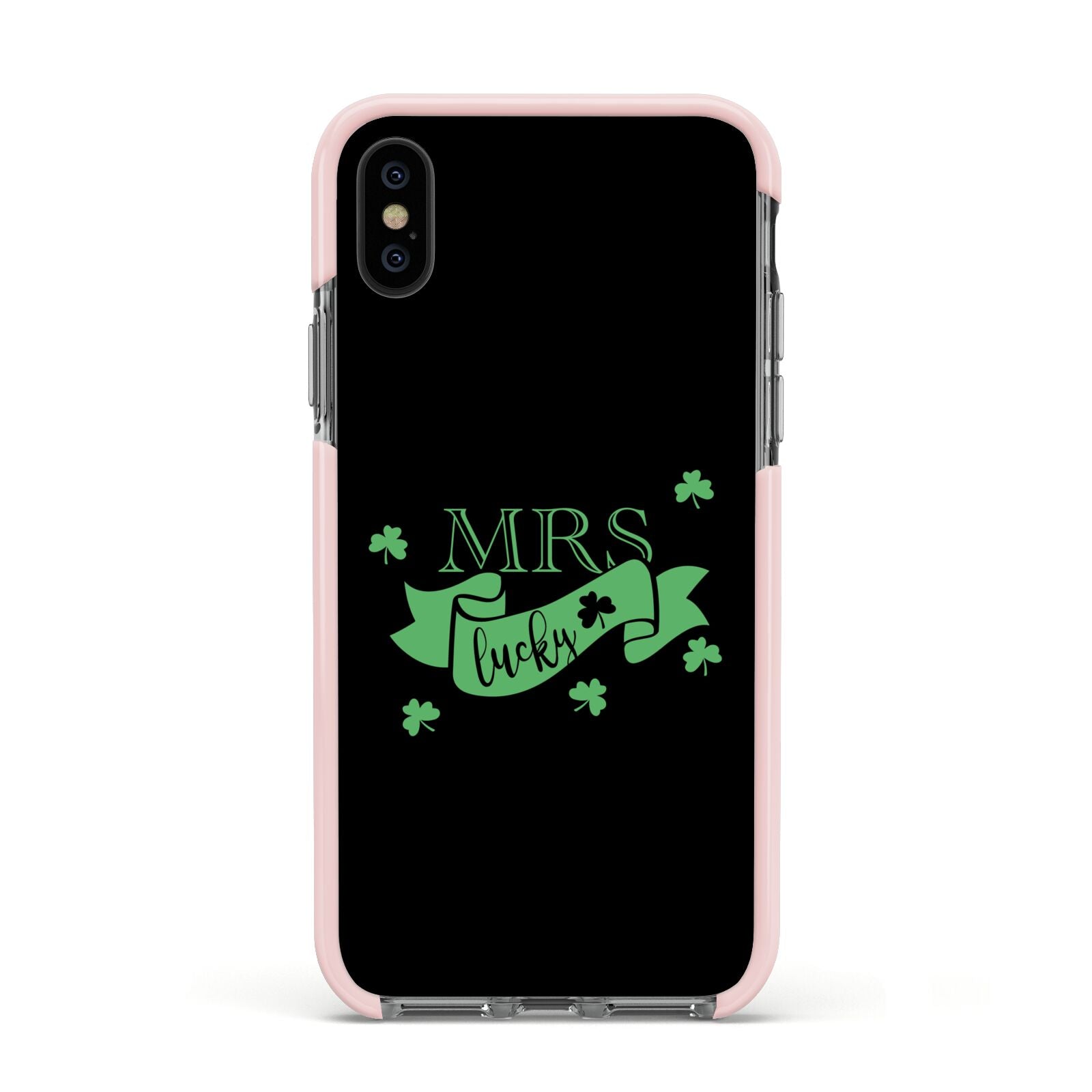 Mrs Lucky Apple iPhone Xs Impact Case Pink Edge on Black Phone
